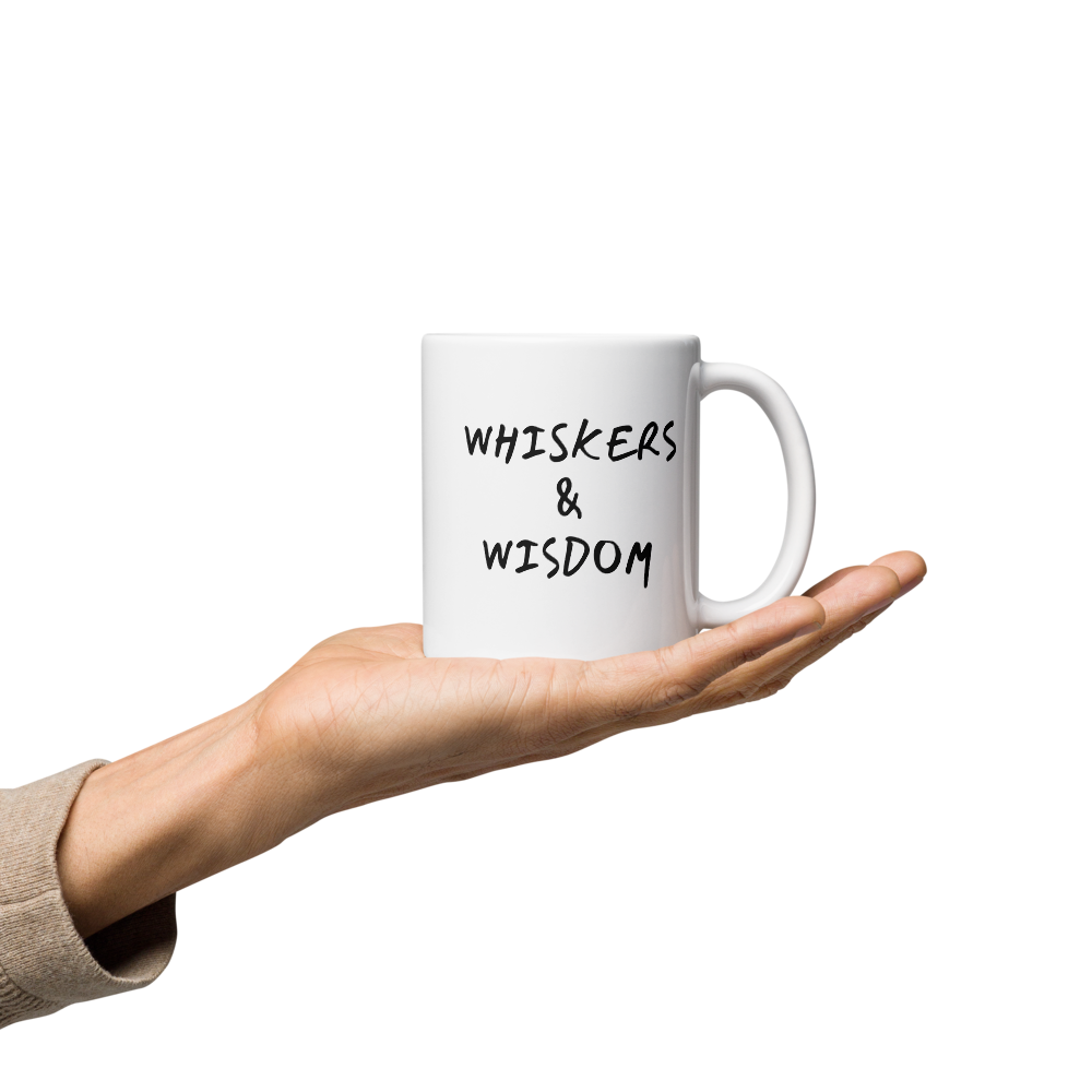 Whiskers & Wisdom - White glossy mug